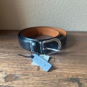 J. Crew Black Leather Men's Belt 36” New with tags silver buckle